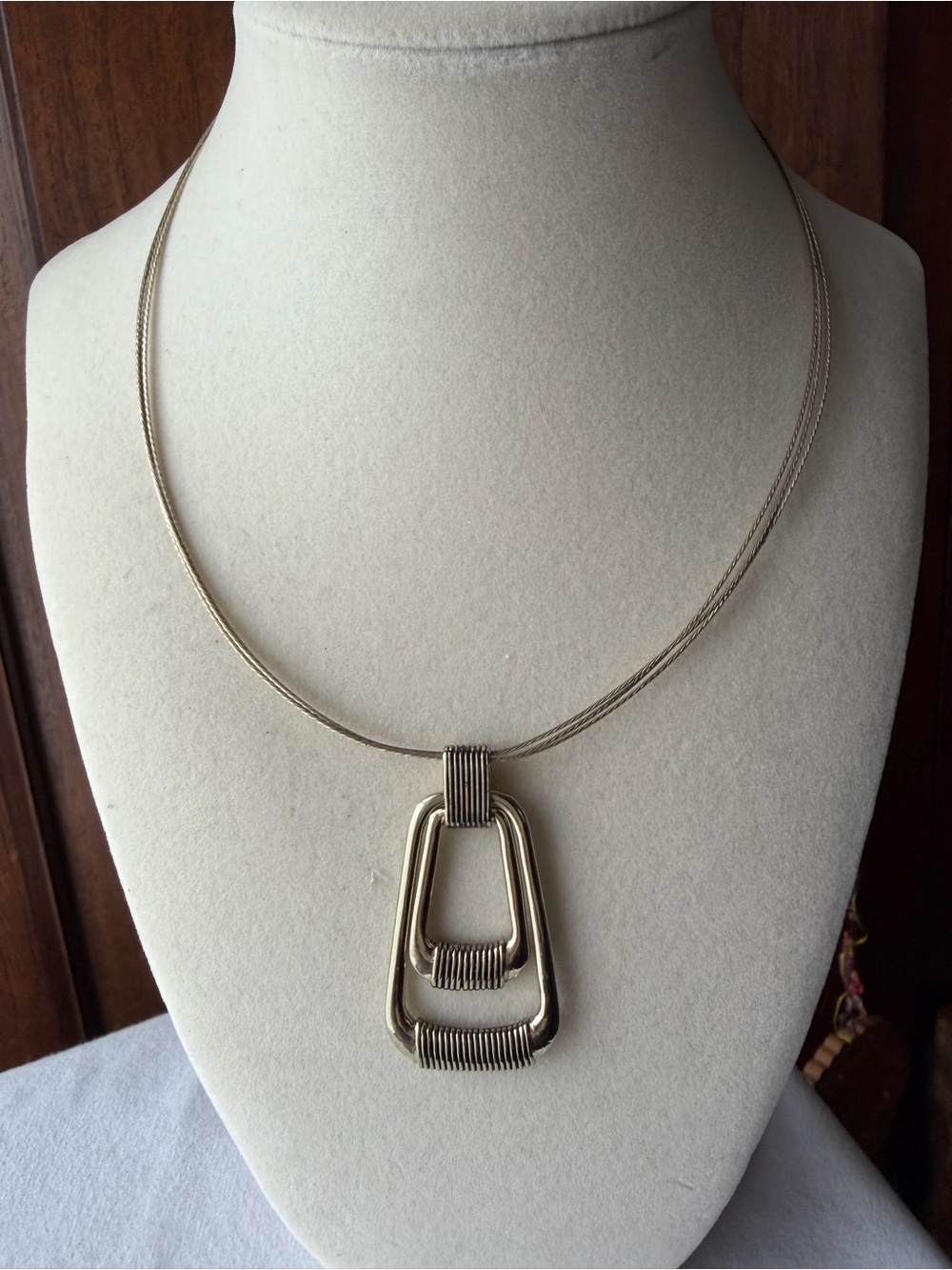 Bill Blass Gold Tone Geometric Pendant Necklace Multi Strand Cable Statement